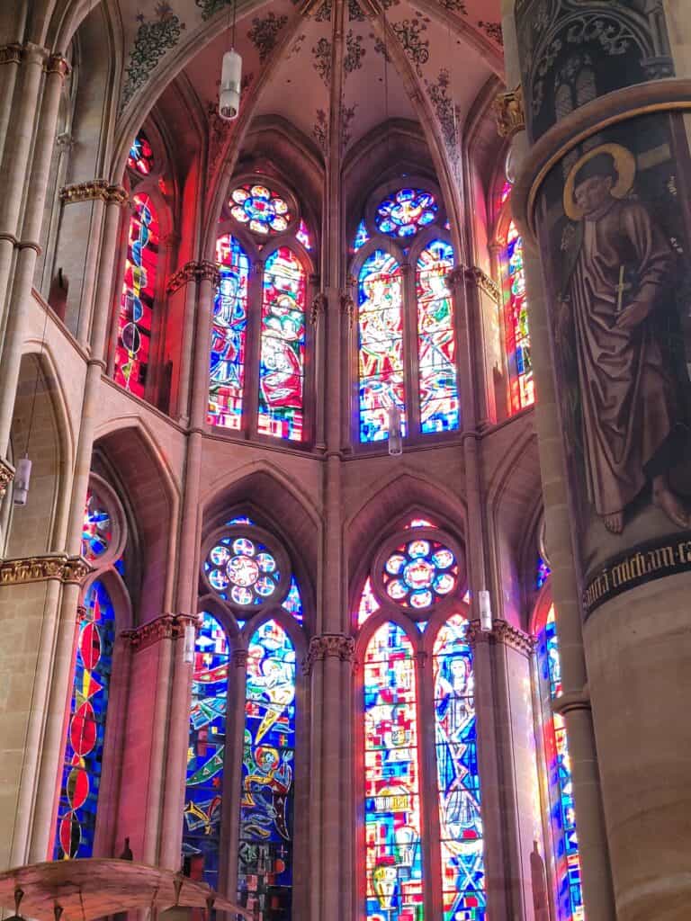 Post-war stained glass windows and Medieval pillars Church of Our Lady Trier