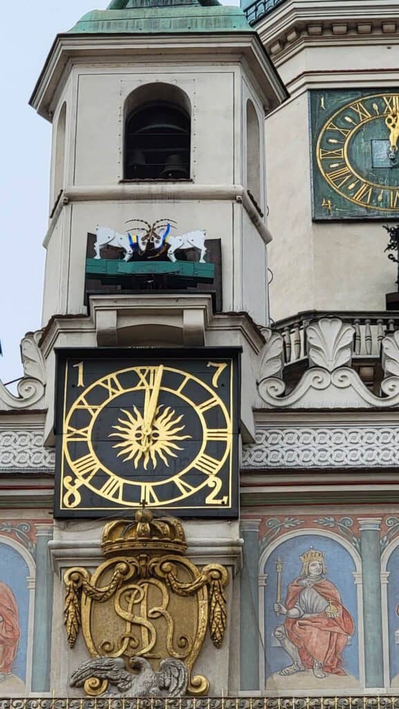 The town hall with its famed goat clock in Poznań Poland