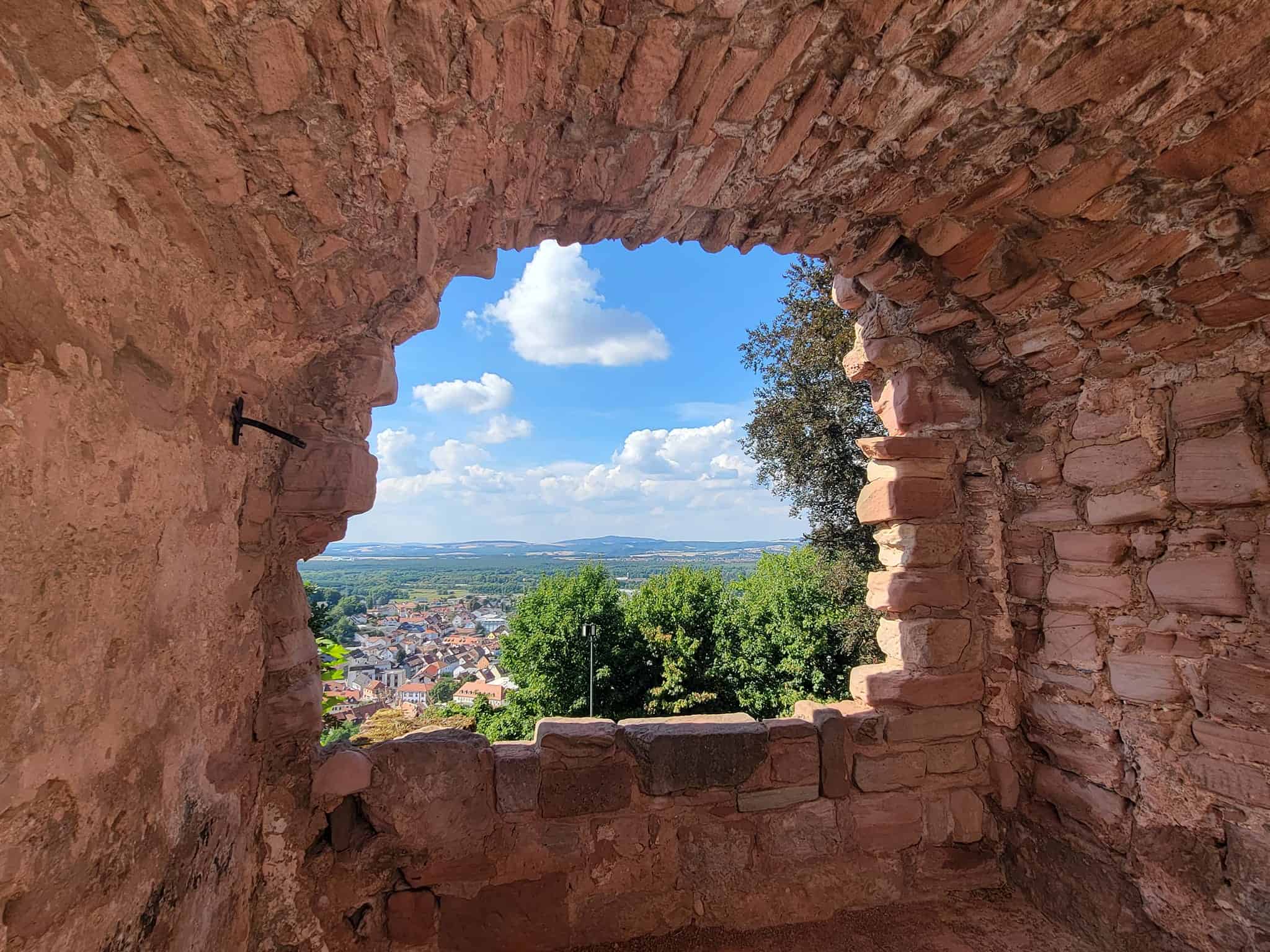 A view of the village of Landstuhl through a window of Nanstein castle