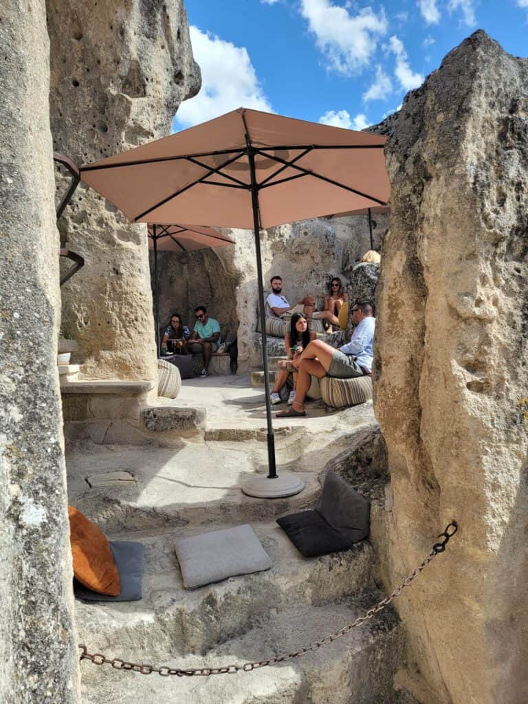 A wine bar in a cave in Matera