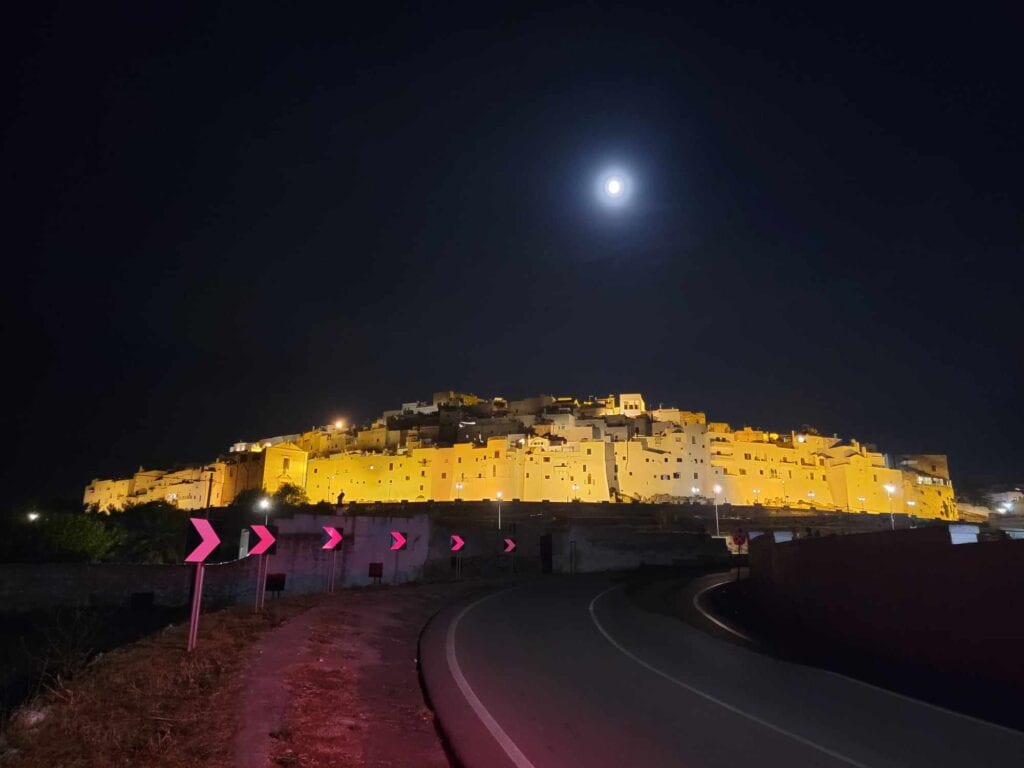 Ostuni the white city looks golden at night