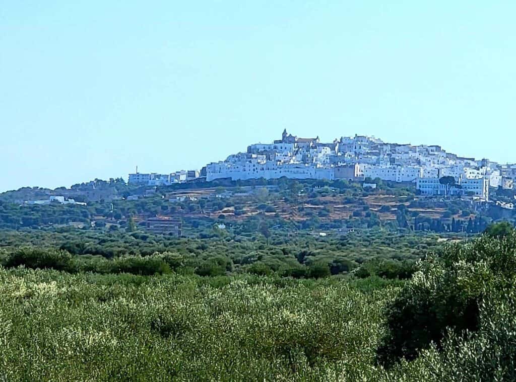 A distant view of Ostuni, the white city in southern Italy