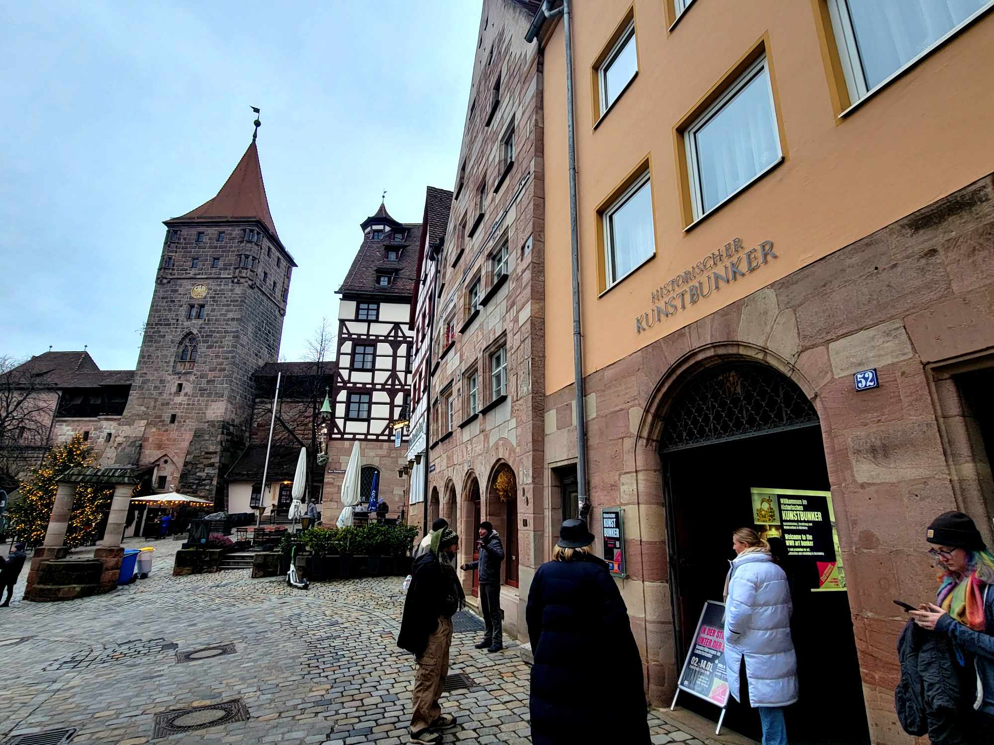 A view of the entrance to the Nuremberg art bunker and castle in the background