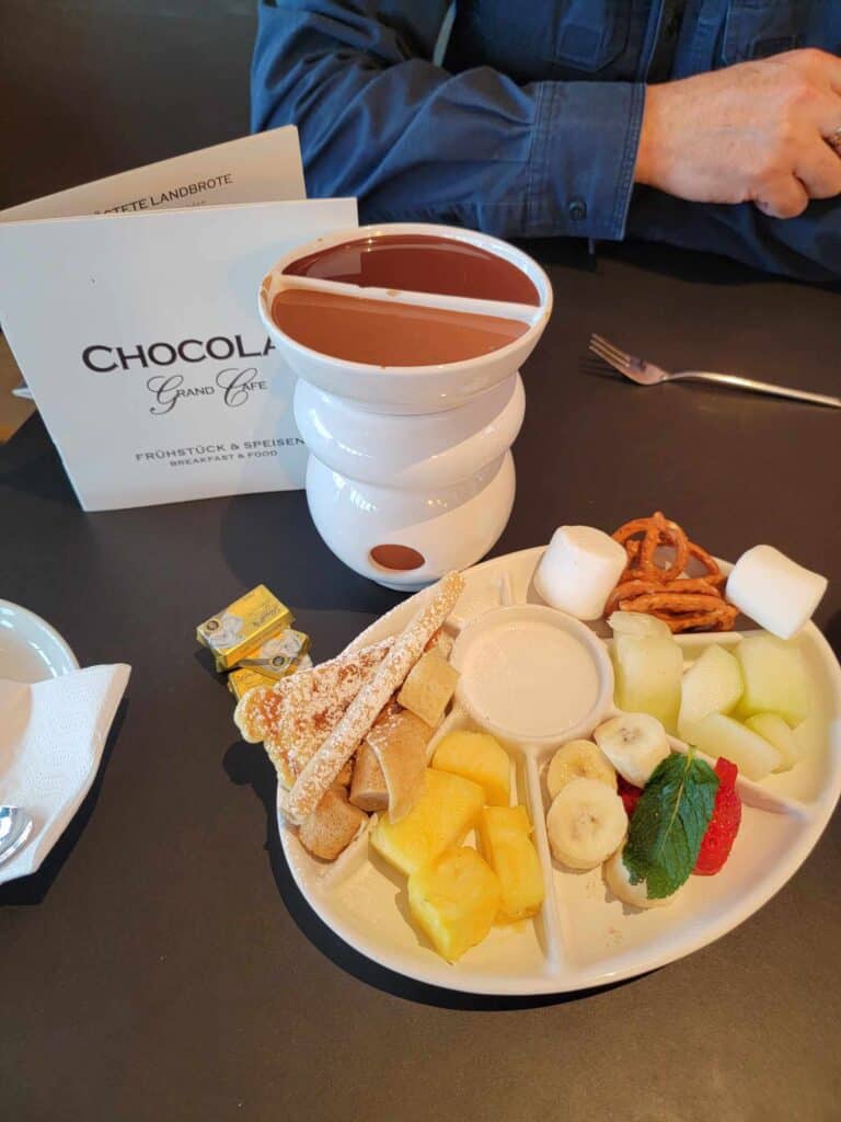 A chocolate fondue in the café in the Chocolate Museum in Cologne