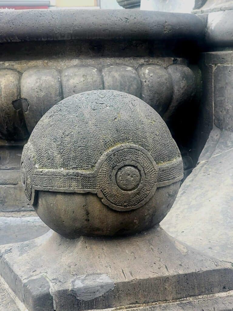 A detail of the Jan von Werth fountain that looks like a pokéball!