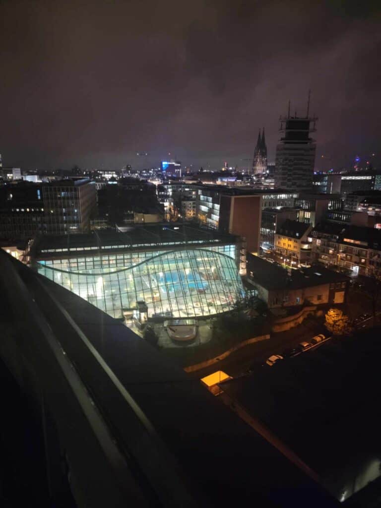 The view of Cologne from the rooftop deck of the Wasserturm Hotel