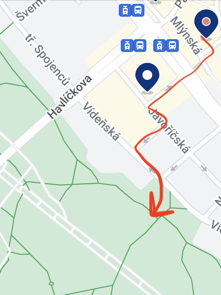 A map showing proximity of a hotel to a dog park