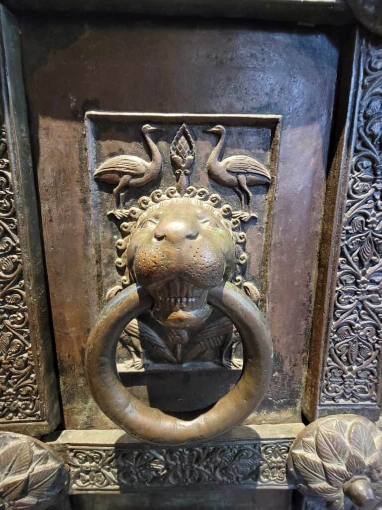 Lion door handle on the bronze door constructed in 1179 by Italian sculptor Barisano da Trani