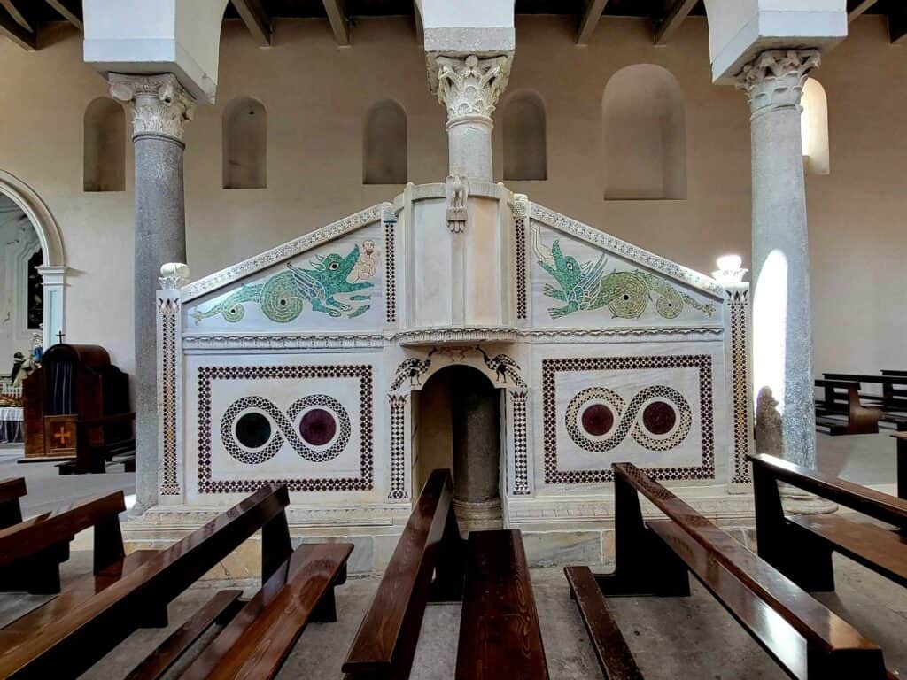 The Ambo of the Epistles in the Duomo showing a mosaic of Jonah and the whale