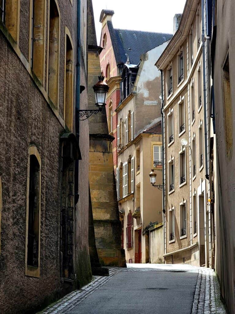 An interesting narrow street lined with old stone buildings