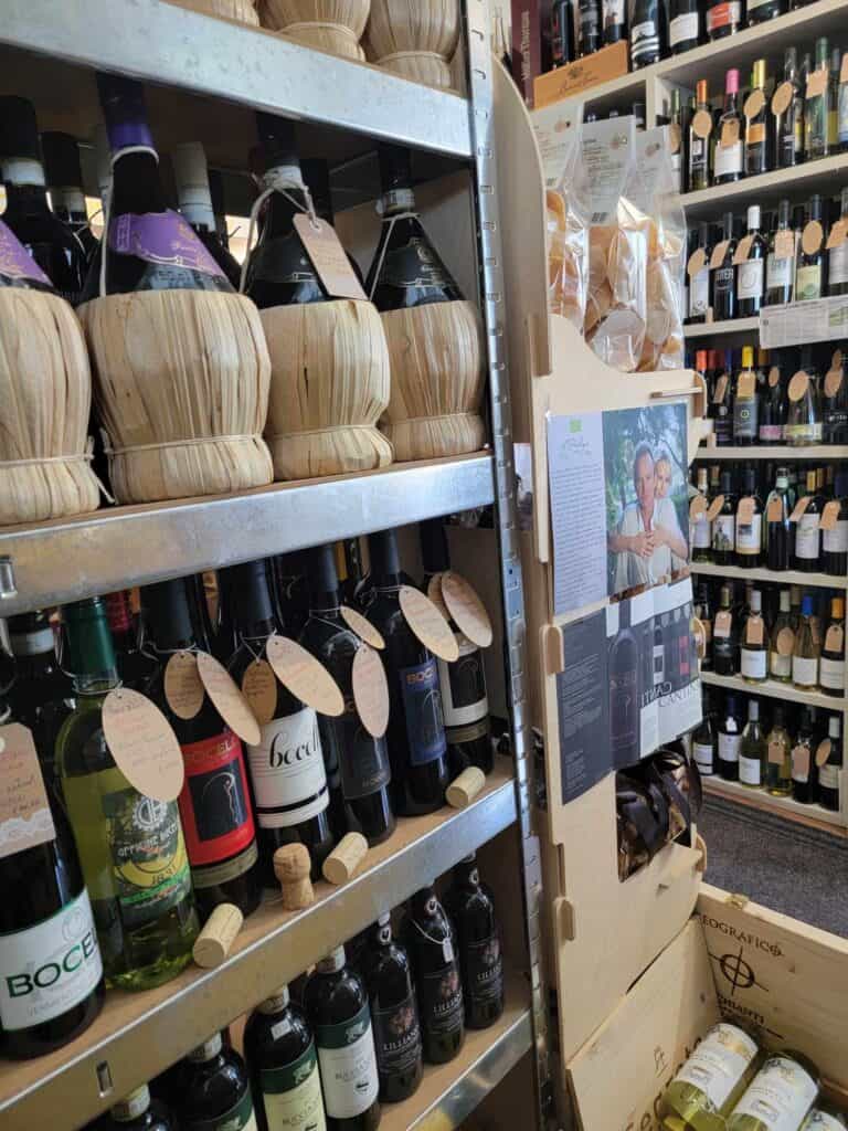 Shelves of Italian wine in a store