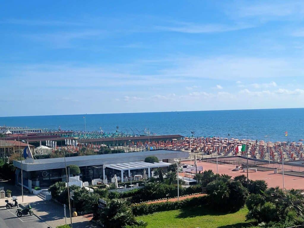 The view of the ocean from the workout room at the Grand Continental Hotel Tirrenia