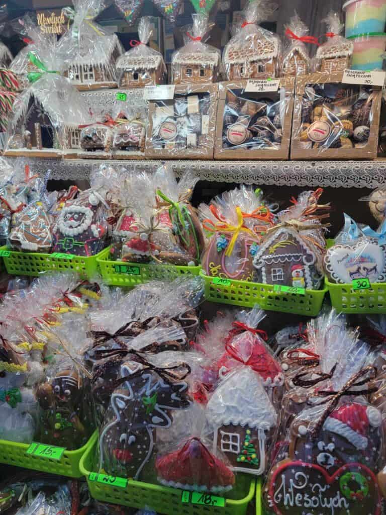 Bins full of decorated Christmas cookies