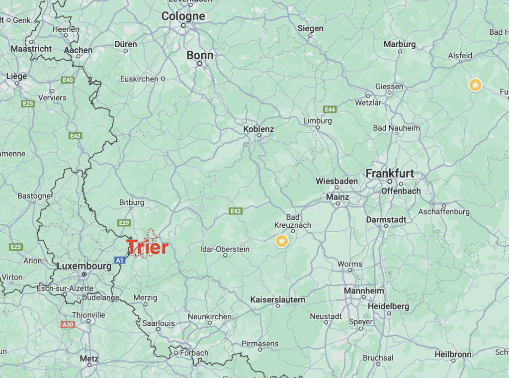 A map indicating the location of Trier