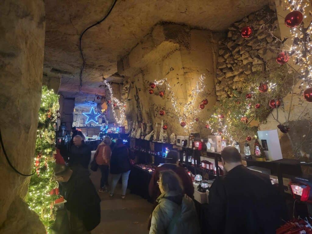 A wooden bar in a limestone cave