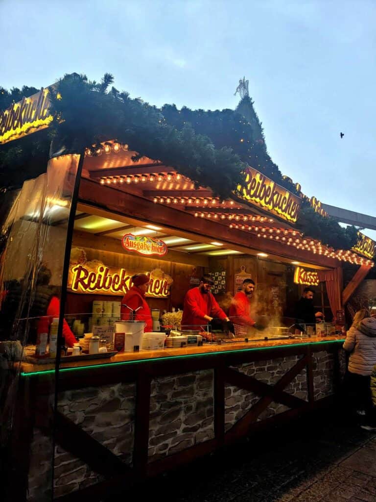 A market stall selling potato pancakes