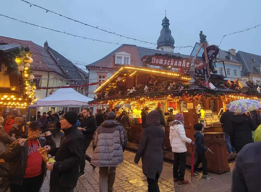 Illuminated market stalls