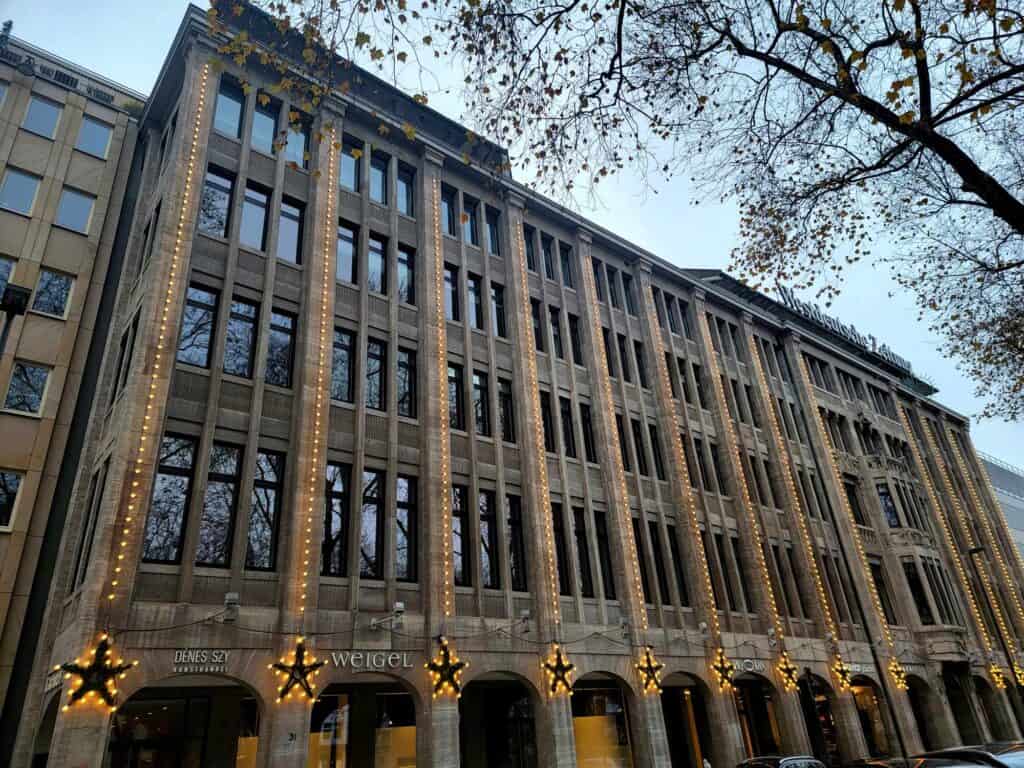 A large department store with elegant golden lights and stars