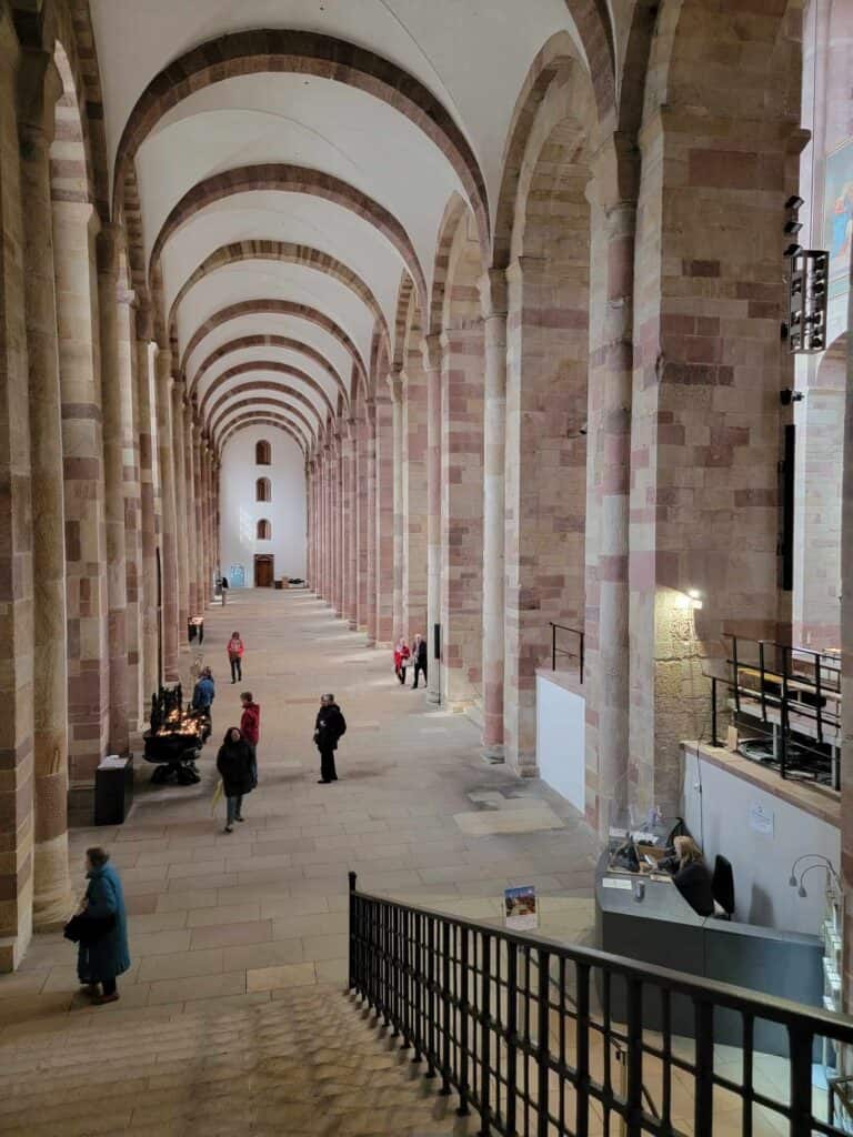 The side gallery of the Speyer cathedral with Romanesque arches