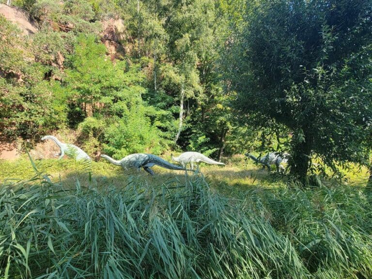 A herd of long-necked dinosaurs at Dinopark Kaiserslautern