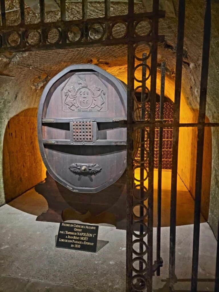 A large wooden wine barrel that came from Napoleon I