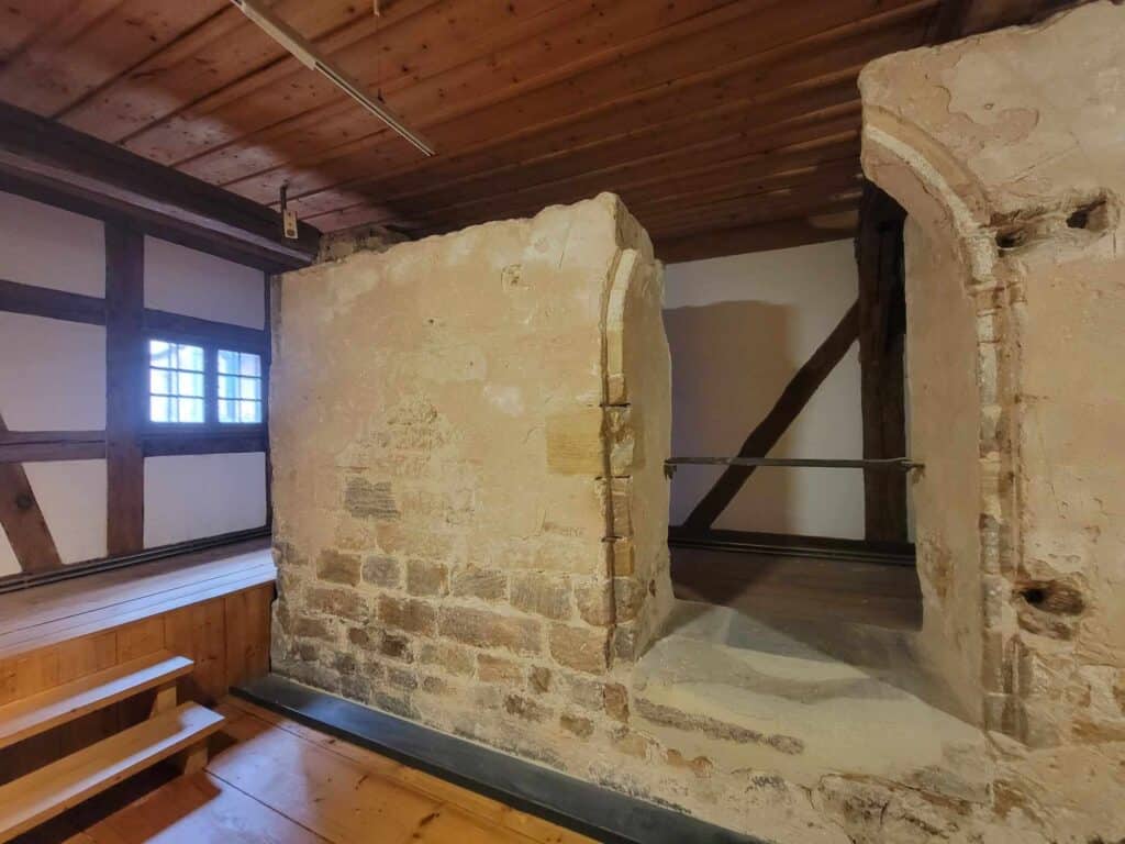 A stone wall inside the museum