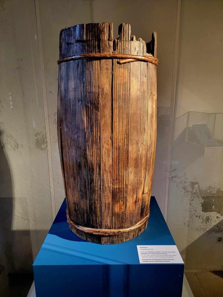 A tall wooden barrel dating from the 11th century