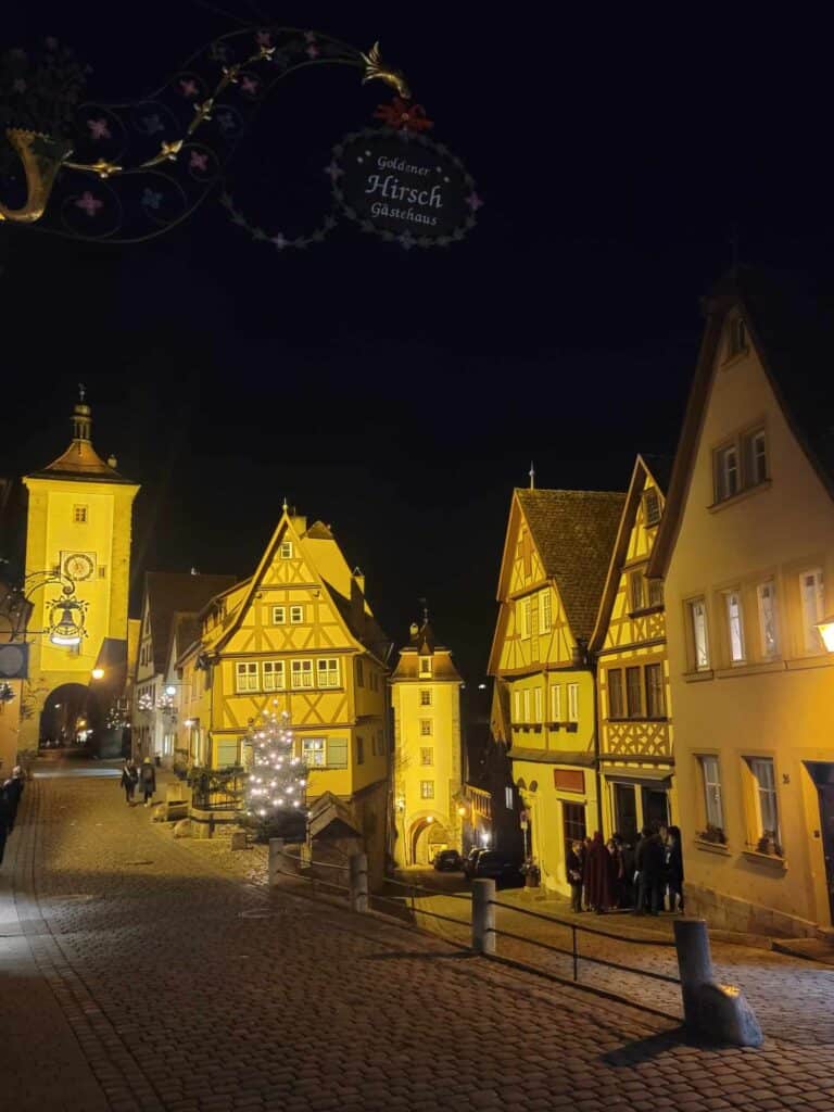 A famous medieval street and photo opp called the Plonlein at night