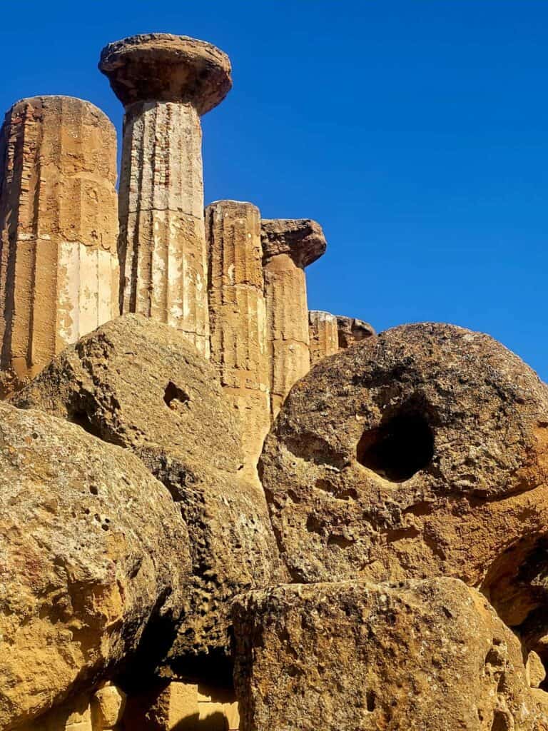 Columns and rubble from the Temple of Hercules in the Valley of the Temples in Sicily