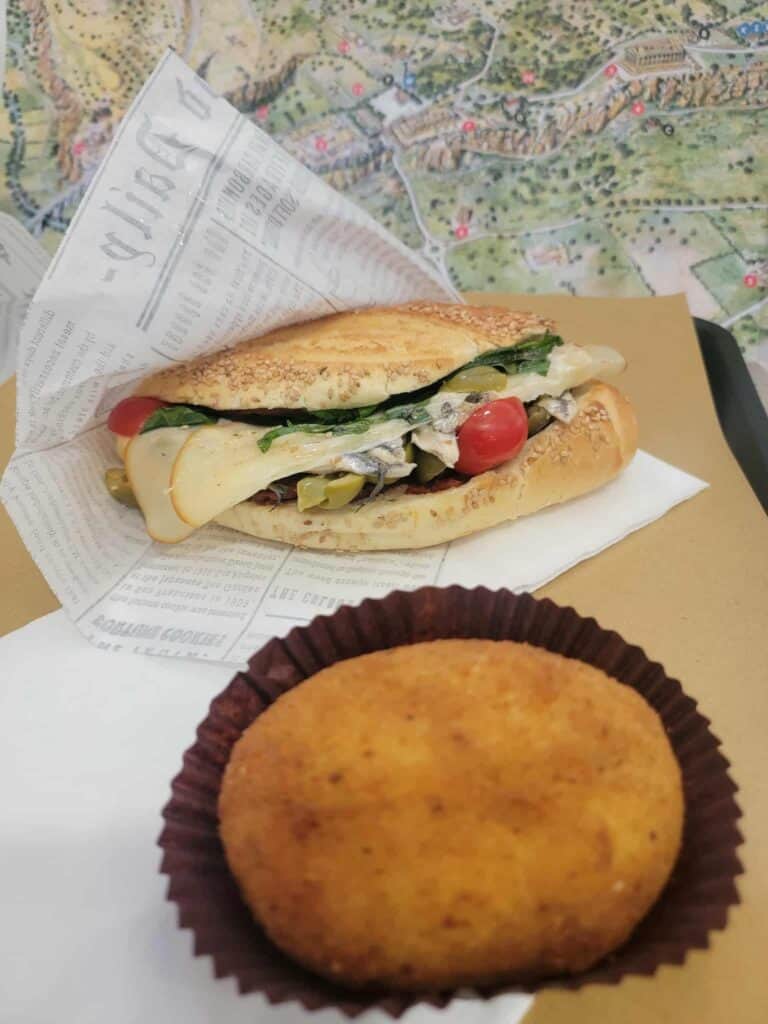 Pannini and arancini at a cafe in the Valley of the Temples