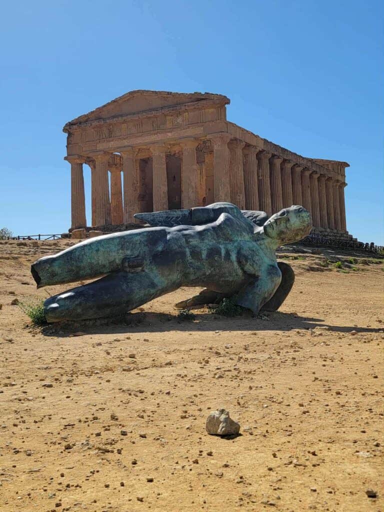 Temple of Concordia and bronze of Icarus in the Valley of the Temples
