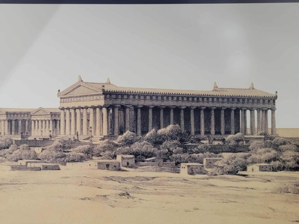 A drawing of the ancient temple comples at Selinunte Archaeological Park in Sicily
