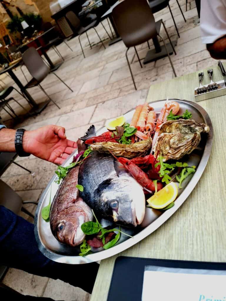 A plate of fresh fish at ColaPesce Ristorante in Sciacca in Western Sicily