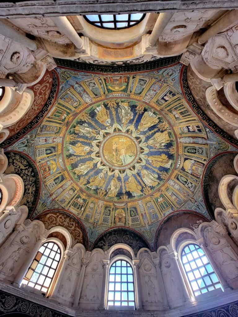 The ceiling mosaic of the Neonian Baptistry in Ravenna Italy