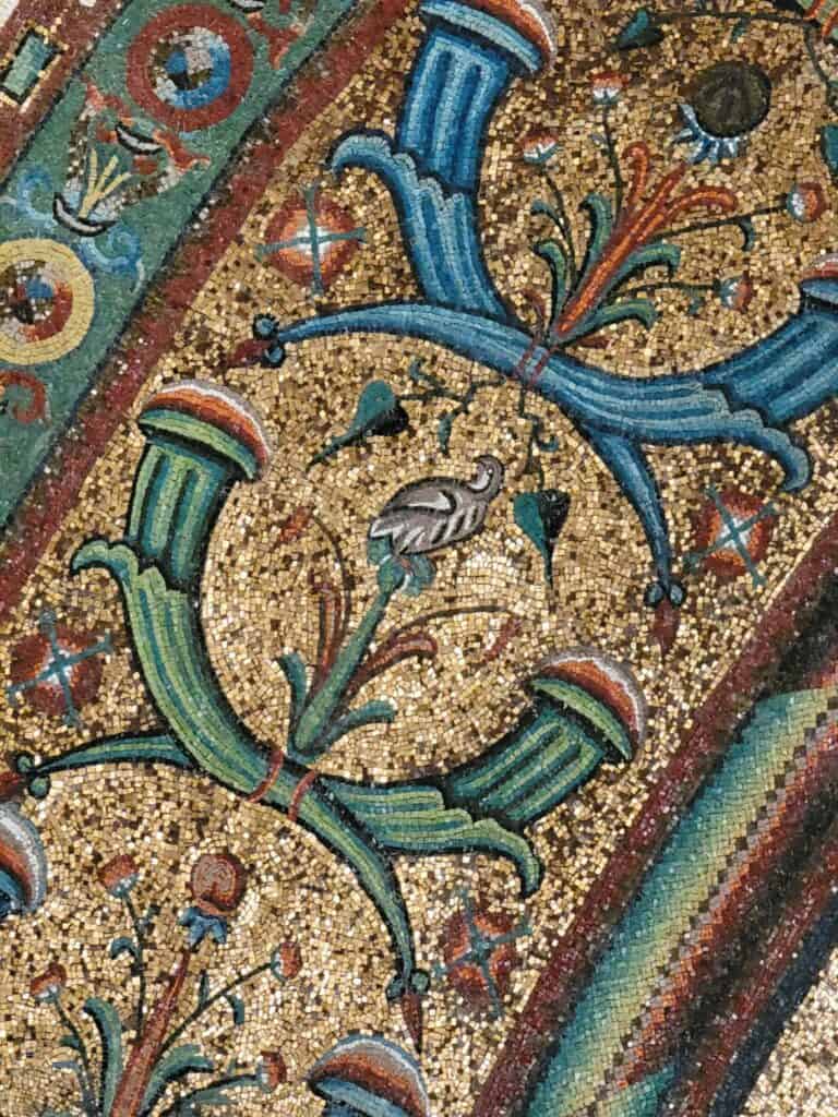 A stunning golden mosaic of plants and birds in Ravenna Italy