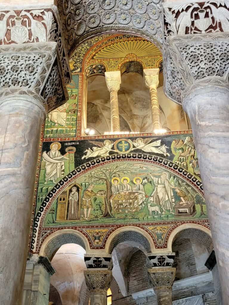 A stunning green and gold mosaic in the Basilica of San Vitale in Ravenna Italy