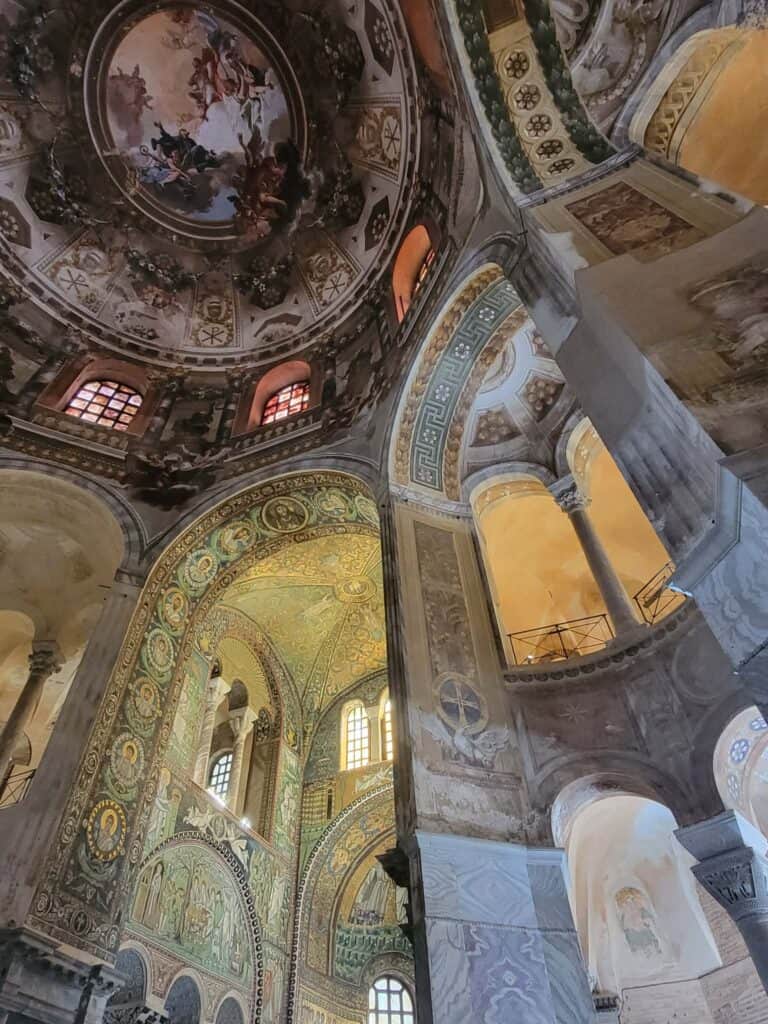 The painted dome and mosaic walls of the Basilica of San Vitale in Ravenna Italy