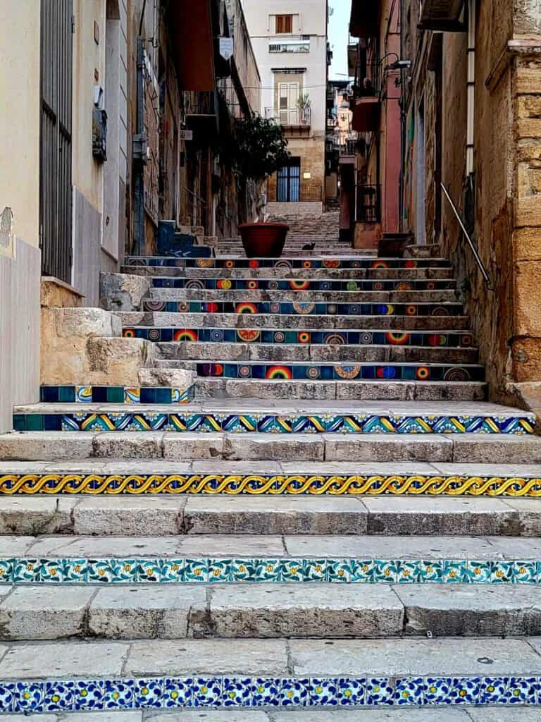 Brightly painted steps in Sciacca in Western Sicily