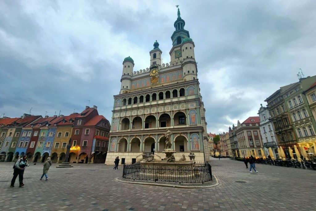 The town hall and colorful market square in Poznan Poland