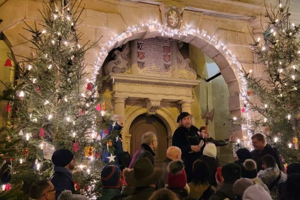 The night watchman at the Christmas market in Rothenburg ob der Tauber, Germany