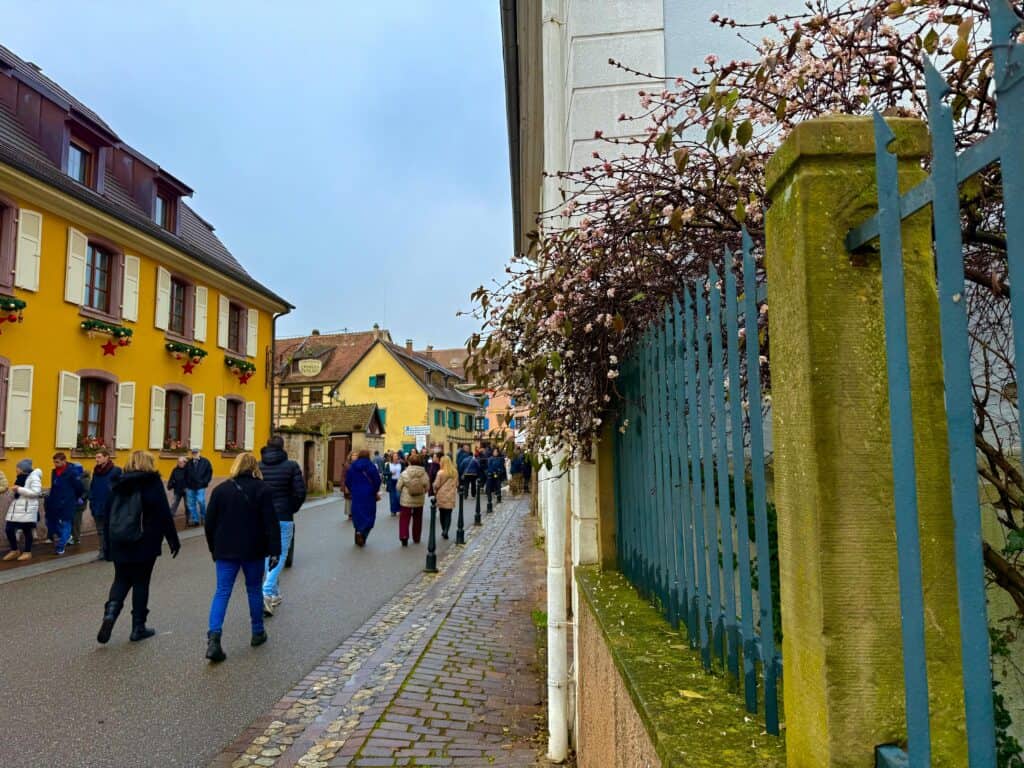 Eguisheim Christmas Market 2026: The Most Beautiful Village in Alsace Delivers 3 People walking to the Christmas market in Eguisheim