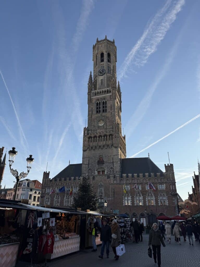 Bruges Christmas Market 2026: Winter Glow, Waffles & an Actual Michelangelo 16 Bruges Belfry during the Bruges Christmas market